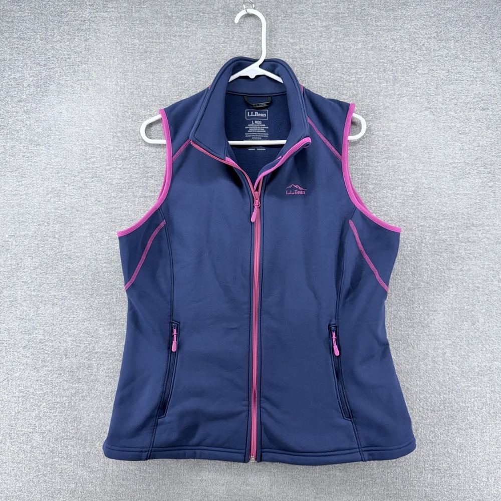 LL Bean Fleece Full Zip Vest Women Size Large Reg Blue Outdoor Hiking